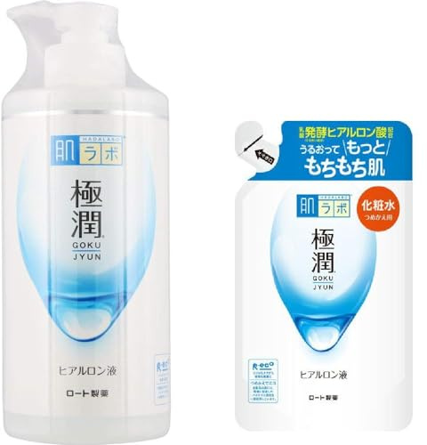 Aburiya Hadalabo Gokujyun Feuchtigkeitslotion Super Hyaluronic, Pumpe mit hoher Kapazität, 400 ml & Nachfüllpack 170 ml, hergestellt in Japan