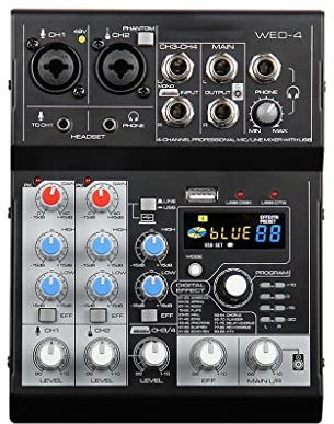 BYERZ yinpingfangdaqi Mini Audio Mixer 4 Channel Phantom Power USB Sound Card Live Stream Mixing Console Mixer Audio Interface Dsp Mixing Table Audio Amplifier