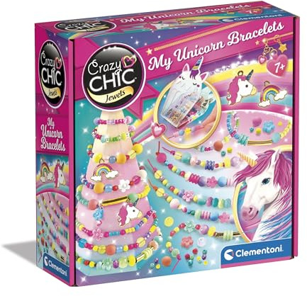 Clementoni Crazy Chic - My Unicorn Bracelets, Giochi Creativi per Bambini 7+ Anni, Kit Braccialetti Fai da Te Bambina, con Charm a Forma di Unicorno e Arcobaleno, Idea Regalo Creativo, 18792