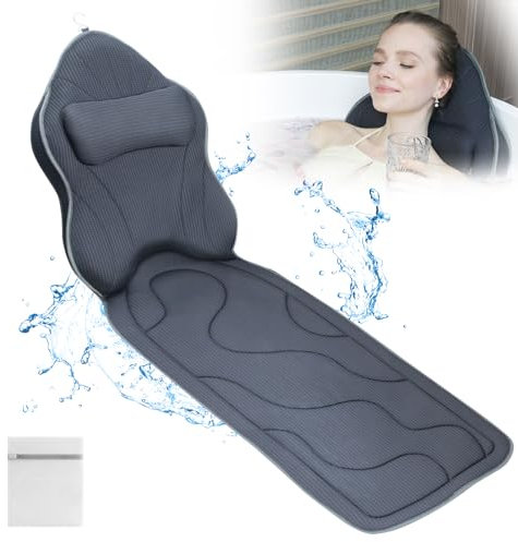 Poemland Luxury Full Body Bath Pillow Mat & Cushion - Ultimate Spa Relaxation with Thick Padding, Headrest, Neck, and Shoulder Support - Ideal for Bathtub Soaking (grey)