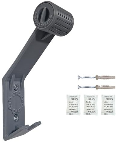 Support mural déshumidificateur, résistant, discret, réservoir pour gel de silice pour absorber l'humidité de l'intérieur du casque, crochets pour clés, matériel d'installation inclus (gris, 1)