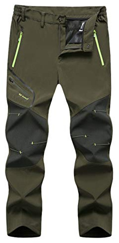 NAFING Pantalon de Ski Homme et Femme Imperméable et Coupe-Vent, Doublure Polaire, Pantalon de Randonnée et Chasse, Softshell, Taille Ajustable, Vert, XL