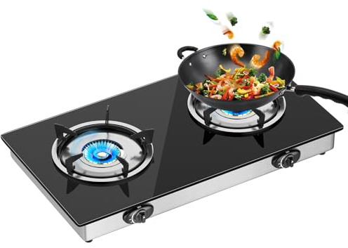Portable, Compact 2-Burner Gas Stove for Indoor and Outdoor Use at Camps, Festivals, Travel (LPG)
