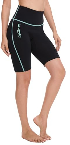 Lemorecn Wetsuit Shorts Women 2mm Super Stretch Neoprene Wetsuit Pants for Water Sports（1026greenline-M