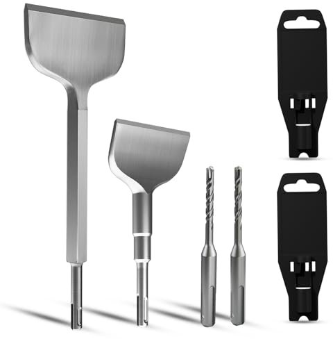 METOTY Lot de 6 burins SDS Plus. Ciseau, burin, burin plat, kit de burins pour marteau perforateur, pour béton, carrelage, colle à carrelage, pierre naturelle, maçonnerie, etc.