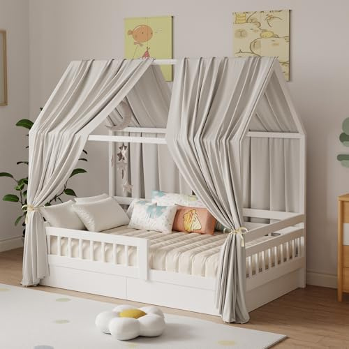 Zdada Letto a baldacchino, in mussola con 2 baldacchino, in tessuto per letto di casa, ragazze, ragazzi, lettino, cameretta dei bambini, decorazione, 67 x 270 cm, colore cammello