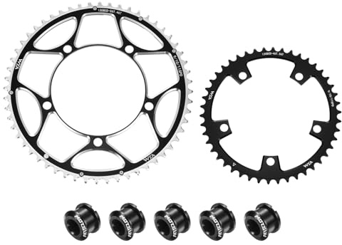 sourcing map 2pcs 130BCD Bike Chainring Set 46T/56T Round Narrow Wide Aluminum Chainring Chainwheel with Double Round 5 Bolts for Road Bike Bicycle 9/10/11 Speed Chains