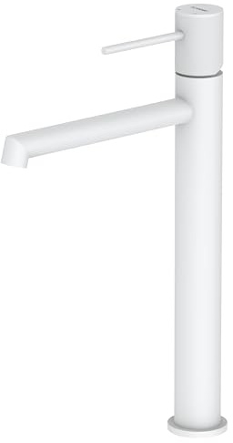 Krobec Grifo Lavabo Alto,Grifo Baño Alto, Grifo Monomando para Lavabo Alto con Altura de Salida de 250 MM, Cartucho Cerámico, para el Lavabo del Baño, Lavamanos, Baño de Invitados(Blanco mate)