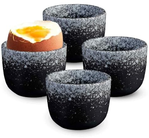 BAIFULAI Eierbecher Porzellan, 4er Eierbecher Set aus Keramik, Höhe 4,8 cm, Durchm 5cm, Ofenglasurverfahren, Glatt und gratfrei, spülmaschinenfest & in Geschenkbox, Eierbecher für Frühstückstische