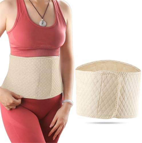 Belly Warming Waist Band, Soft Cozy Cotton Waist Warmer Belt Thin Abdominal Support Binder Warm Waistband, Adjustable Lumbar Support Belt Lower Back Wrap Warm Waist Protector for Men Women (Beige, L)