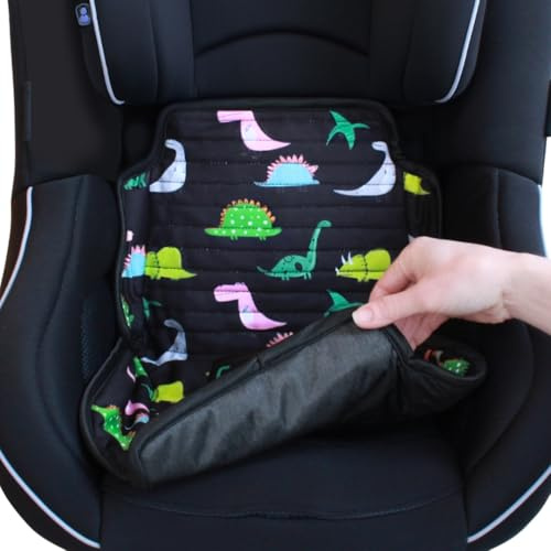 Hygge Sheets® Car Seat Protector for Potty Training | Pushchair Protection from Food and Drinks | No Leaks | Fits Group 1 Toddler Car Seats and Pushchairs | Dinosaur