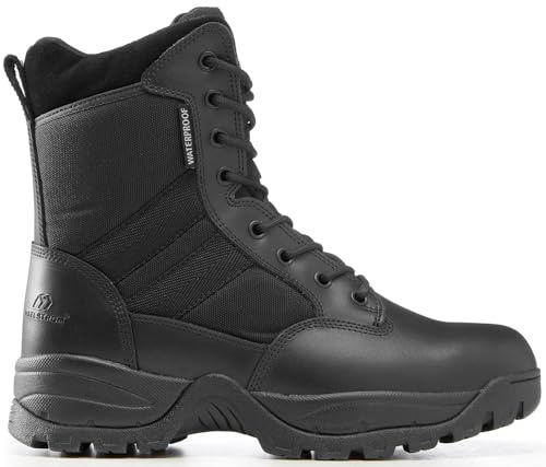 Maelstrom Mens Military Tactical Boots with Side Zipper, Comfortable, Light Weight, Durable for Work and Outdoors, Black, Waterproof, Size 10.5 Medium