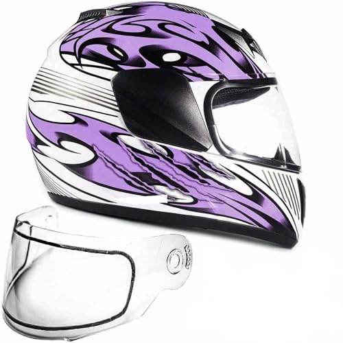 Typhoon Helmets Youth Kids Full Face Snowmobile Helmet DOT Dual Lens Snow Boys Girls - Purple (XL)