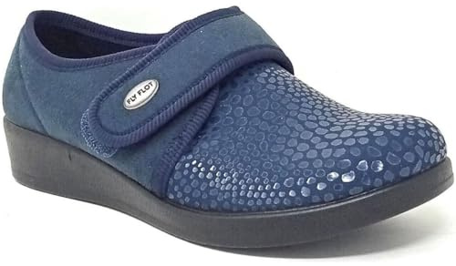 Fly Flot | Full Slipper Woman, Pantofole Donna Animalier con Velcro Regolabile, Ciabatta con Tomaia Stretch Adattiva in Microfibra Elasticizzata, Sottopiede in Microfibra, Blu, 37