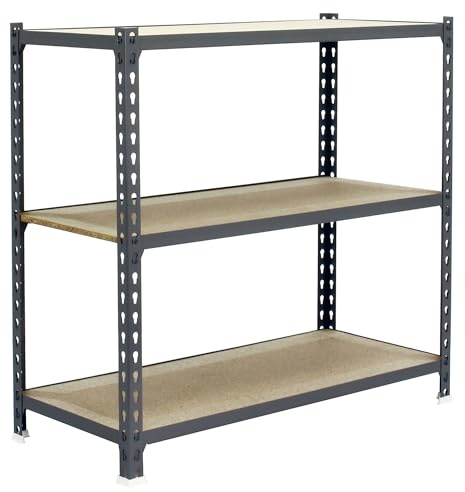Simon Rack Förvaringshylla med 3 Trähyllplan, 900x1000x500 mm – Garagehylla i Grå/Trä, 150 kg Belastning per Hyllplan – Simonclick