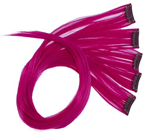 CAISHA 60cm 5 Parti Colorato Ciocca Meches Clip In Extension Extension Per Capelli Lisci Capelli Lunghi Parrucchino Fucsia BST112