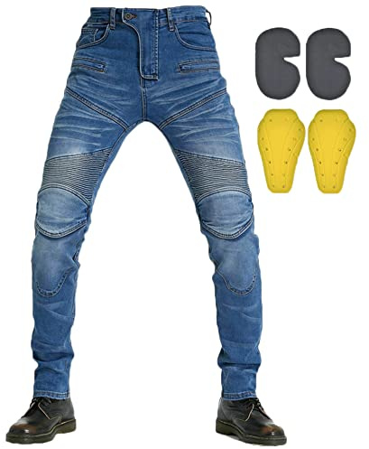 YOUCAI Pantaloni Moto Uomo Jeans Aramid con L'Armatura Biker Jeans Protezione Motorcycle Pantaloni Rinforzato Pantaloni in Denim,Blu,S