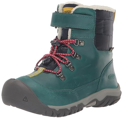KEEN Unisex-Child Kanobou Mid Height Waterproof Insulated Snow Boots, Deep Lagoon/Jazzy, 13