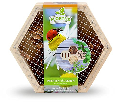 FLORTUS Insektenhotel Marienkäfer | naturbelassenes Marienkäferhaus 15 x 13 x 6 cm | Ladybug Haus für den Garten | Natürlich Blattläuse bekämpfen