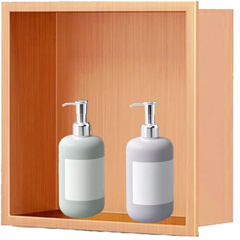 Aeovot Nicchia Doccia Incasso, Nicchia Muraria Acciaio Inox, Nicchia da Parete, per Hotel Soggiorni Bagni Parete Attrezzata (Colore : Rose gold, Size : 320x320x125mm)