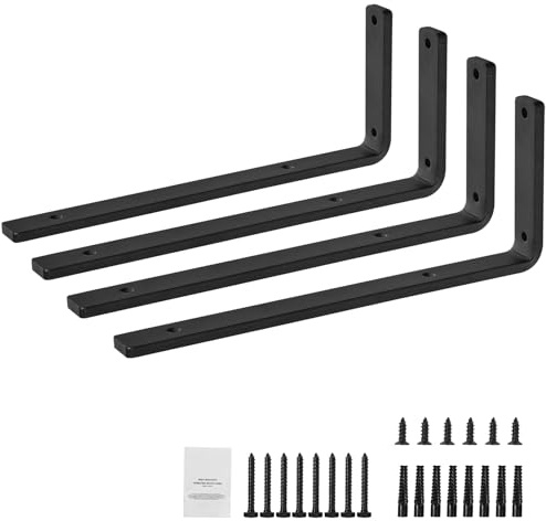VEVOR Shelf Bracket 16 x 6 in, 4 Pcs Heavy Duty Floating Shelf Brackets, (2/5) Thick Matte Black L Shelf Bracket, Steel Shelving With 160 lbs Load Capacity