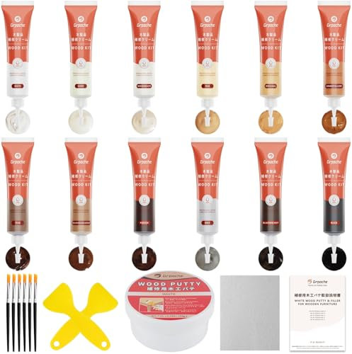 Kit Reparation Parquet, 22 Couleur Mastic Bois Pâte Kit de Reparation Stratifie Kit de Réparation pour Rayures sur Plancher en Bois Dur, Fissures, Trous, Stratifié, Table, Porte