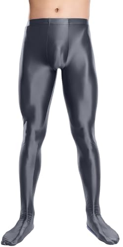 AIEOE Hommes Leggings Huileux Brillant Collant Élastique Corsaire Pantalon Taille Haute Pantalon de Sport Nylon Glossy Jumpsuit Panty de Compression M