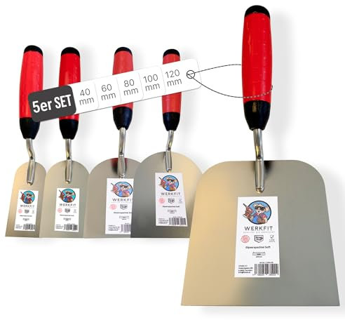 WERKFIT Profi Gipserkellen Set - Gipserspachtel Rostfrei - Maurerkelle mit Softgriff - Stukkateurkelle Hergestellt in Österreich (40+60+80+100+120)