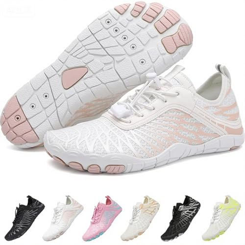Jmzb Barefoot Shoes for Women & Men, Grounded Walking Hiking Barefoot Shoes, Wide Toe Box Non-Slip Water Athletic Footwear, Comfortable Vitality Barefoot Footwear, Trail Running Sneakers Unisex White