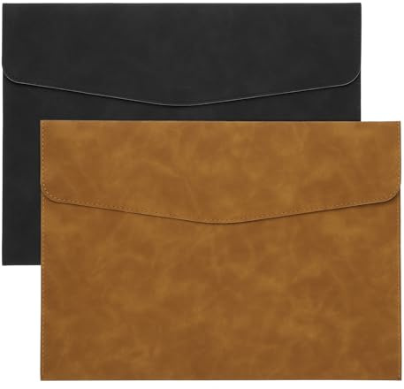 PATIKIL PU Leder A4 Aktenmappe, 2 Stück Dokumentenhalter Filing Organizer Portfolio Umschlagmappe mit Druckknopf für Brief Quittung, Braun/Schwarz