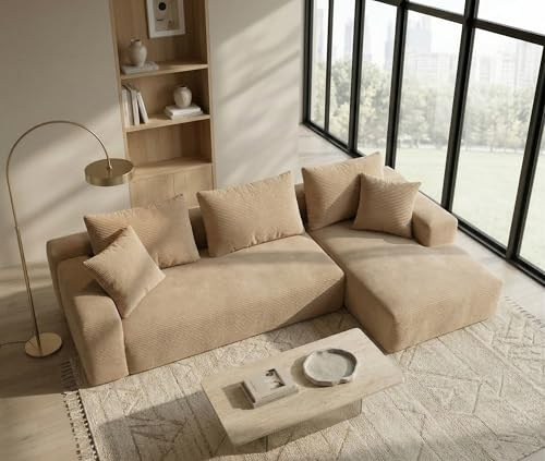 Galyar Divano Chic Modular Chaiselongue Moderno Schiuma Compressa Spedizione Scatola Senza Montaggio (Velluto Beige, Chaiselongue Sinistra)