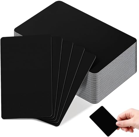 Tagtight 50 Stück schwarze Metall-Visitenkarten, 0,8 mm Dicke, Gravurrohlinge, Aluminium-Karten für Haus und Büro