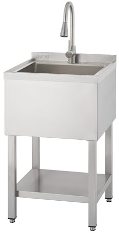 NEAT by TRINITY EcoStorage Stainless Steel Utility Sink, Freestanding Single Bowl Utility Sink with Pull-Out Faucet for Garage, Laundry Room, Business, NSF Certified, 22W x 22D x 50H (NHA-0328)