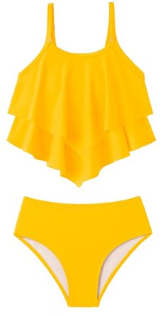 Arshiner Niñas Dos Piezas Traje de Baño con Volantes Niños Verano Conjuntos de Bikini Ajustables Tankini Bikini Set para Niñas 9-10 Años Amarillo