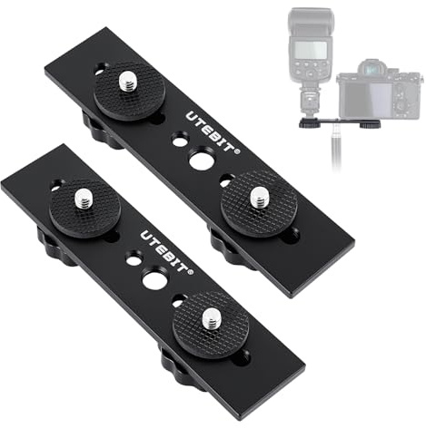 UTEBIT 5in Support De Flash Double, 2 pièces Rail De Flash En Aluminium Avec Vis 1/4 Et 3/8, Bracket Flash Pour Appareil Photo Avec Double Griffe Pour Appareil Photo DSLR, Lumière LED