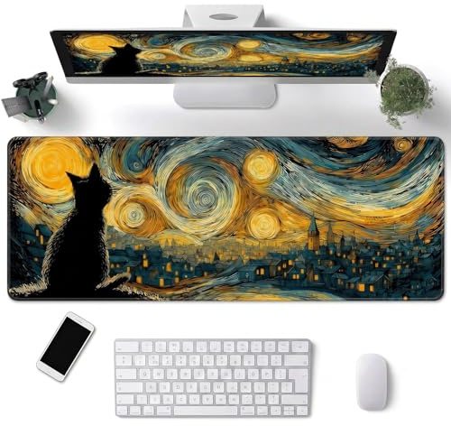 Vesavifaka alfombrilla de escritorio, alfombrilla grande ampliada para gaming con motivo anime, alfombrilla de ratón XXL de 800 x 300 mm para ordenador, oficina, juegos y hogar (Gato cielo