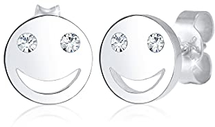 Elli Ohrringe Damen Ohrstecker Smile Face mit Kristall in 925 Sterling Silber