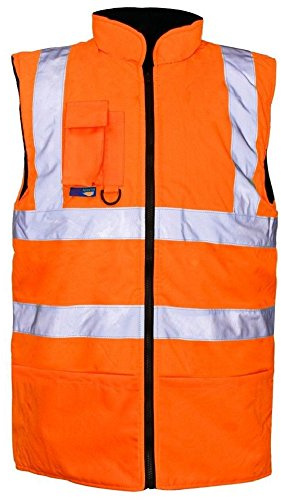 Expert Workwear Hi Vis Viz Reversible Fleece Lined Bodywarmer Gilet Sleeveless Waistcoat (L, Orange)