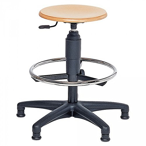 BRB Drehhocker mit Bodengleitern und Fußring, höhenverstellbar, Sitz aus Komfortablen Buche Dekor