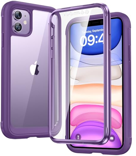 Diaclara iPhone 11 Case, 360° Full Body with Built-in Screen Protector Touch Sensitive, Shockproof Soft TPU Bumper Phone Case Clear Designed for iPhone 11 6.1 - Purple