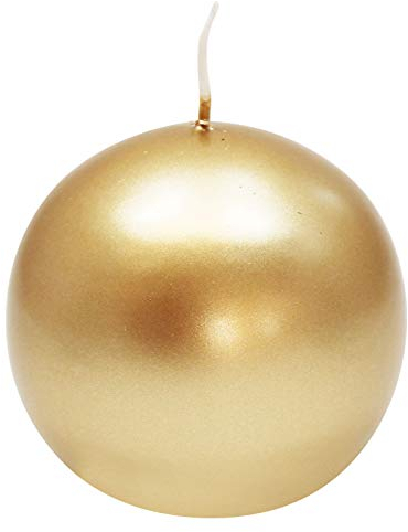 Ebersbacher Kerzenfabrik GmbH Kugelkerze Gold lackiert, Größe ca. Ø 80 mm, einzeln in Folie, runde Kerze Weihnachtskerze Adventskerze