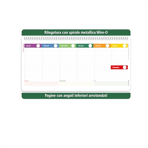 Planning hebdomadaire de table SPIRALATO Colors Perpétuel sans date - Semainier Planificateur - En papier écologique 100 % - Planner Agenda Appâts avec Note (32 x 14,5)