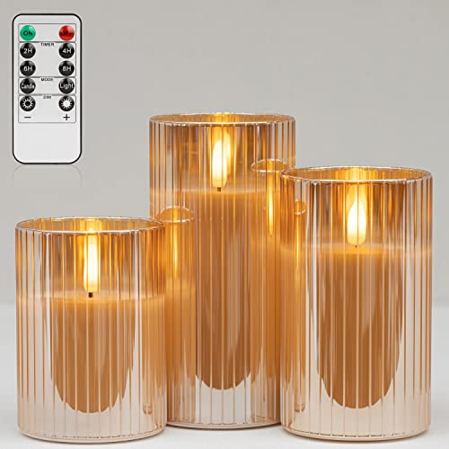 ANGELLOONG Gold Flickering Flameless Candles with Remote for Fall Decor
