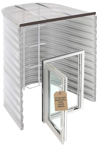 Complete Basement Egress Windows Kit - Window Covers - Egress Window Well Kit with Ladder - Basement Well Covers - Argon Filled Basements Windows - 42L x 36W x 60D