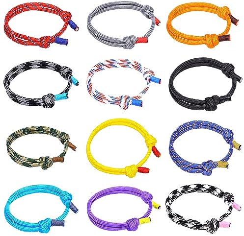 12 Stk. Bunt Marine Seil Schnur Nautische Surf Armband, Segeltau Armkettchen, Einstellbare Mode Geflochtenes Armbänder, Handgemacht Bettelarmband aus Nylon für Damen Herren Jungs Surfer Geschenk