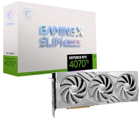 MSI GeForce RTX 4070 Ti Gaming X Slim White 12G Scheda Video - 12GB GDDR6X (21 GB/s, 192 Bits), PCIe 4.0 - TRI FROZR 3 (3 x Ventilateurs TORX 5.0), Dual BIOS, RGB - HDMI 2.1, DisplayPort 1.4a