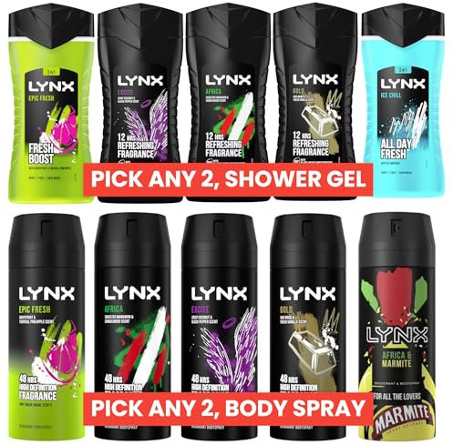 Lynx Shower Gel 225ml and Body Spray 150ml Bundle | Pick Any 2 of Each Category | Pack of 4