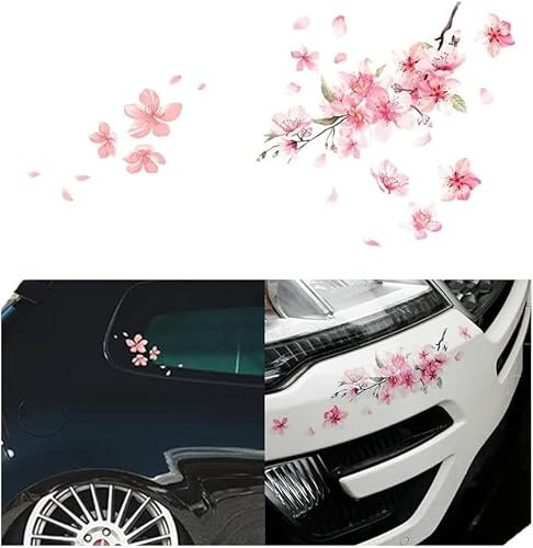 2pcs Pink Cherry Blossom Vinyl Car Sticker Auto Flower Decal Windshield Window Bumper Automotive Decals Bumper Stickers, Bumper Stickers, Decals