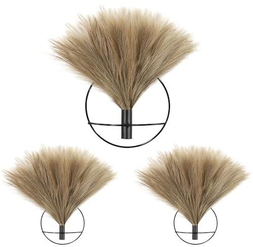 3 st boho väggdekor, väggmonterad metall väggdekor, hängande konstgjord pampasskärm, väggkonst, vardagsrum, sovrum, badrum, matsal, växt väggdekor (svart)