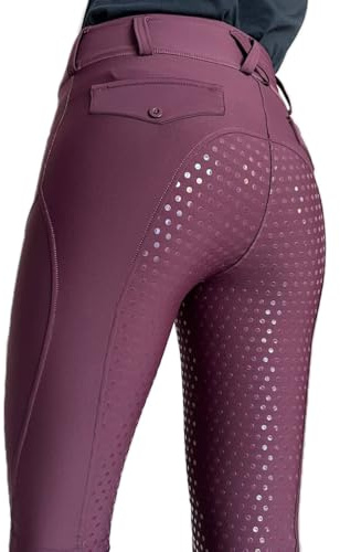 ticticlily Pantalones Hípica Mujer Leggings Ecuestres Silicon Ropa de Hípica Equitación Ecuestres para Mujer Stretch Equestrian Sports Riding Pants A Vino Tinto S